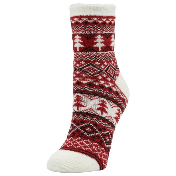 Airplus Double Layer Aloe  Red Tree  Fair Isle Crew Socks, Women's 5-10, 1 pair