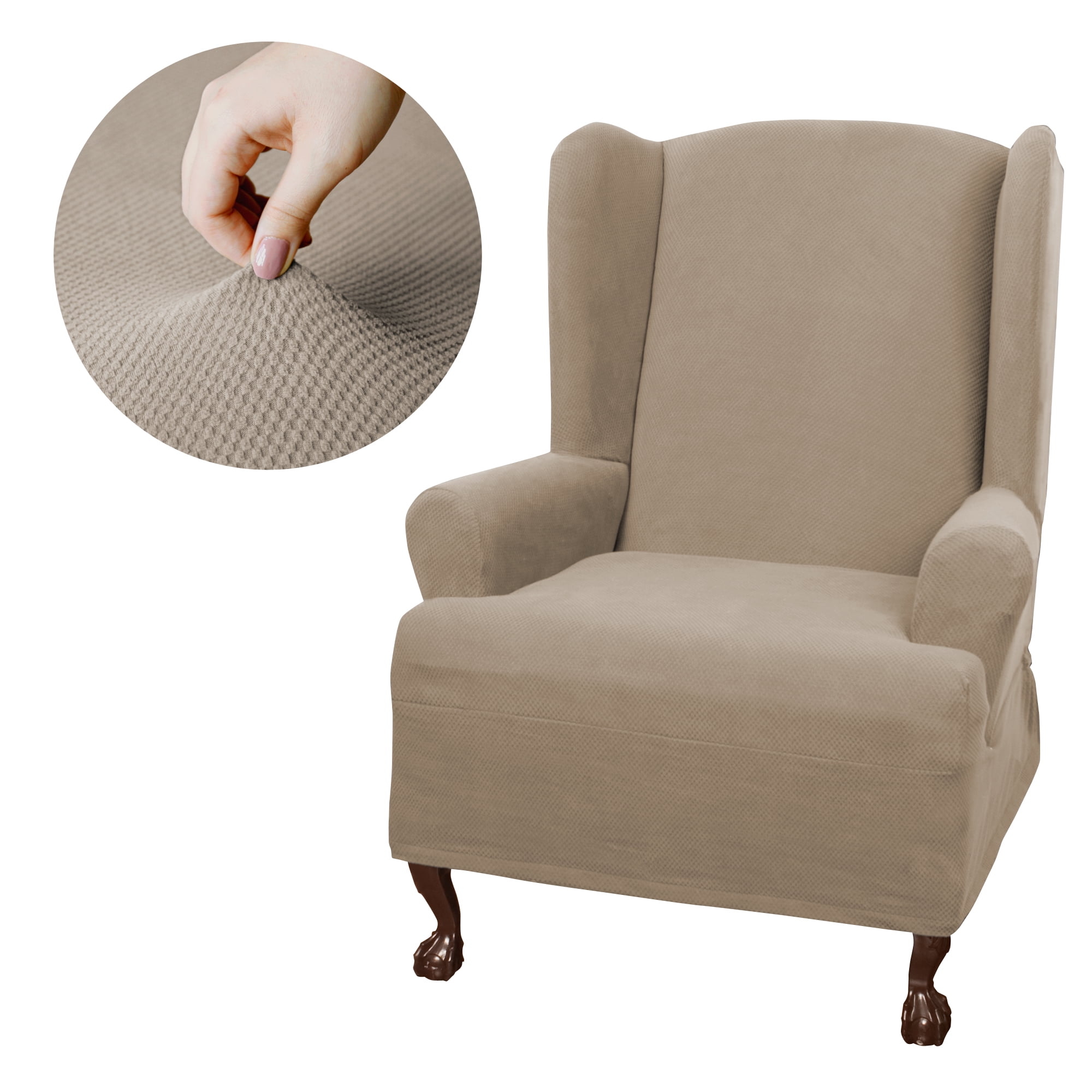Mainstays Pixel 1 Piece Stretch Wing Chair Slipcover Olive Walmart Com Walmart Com
