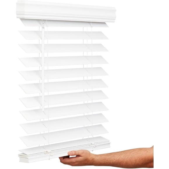 LOTUS & WINDOWARE Cordless 2.5-inch Faux Wood Blind, 43" x 64", Bright White,Smooth, Room Darkening, Horizontal Blinds for Living Room, Bedroom, Interior Door Windows