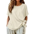 thumbnail image 3 of Annhoo Striped Blouses for Women Crew Neck Side Tie Knot Short Sleeve Top Loose Lightweight Comfy Beach Shirts, 3 of 7