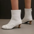 thumbnail image 2 of Women's Boots Mid Calf Kitten Heel Round Toe Booties with Zipper Casual Outdoor Dressy Comfortable Short Boots Winter Shoes for Women White 6, 2 of 7