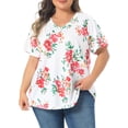 thumbnail image 2 of DARING DIVA Women's Plus Floral V Neck Blouse Tee Loose Tunics 1X White, 2 of 6