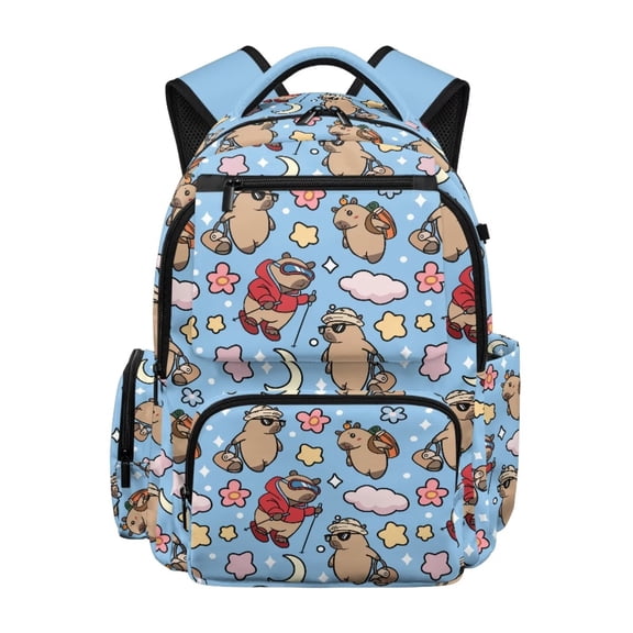 POLERO Capybara Backpack for School Girls Cute School Bag Cute Kids 17 Inch Bookbag with Front Pocket for Primary Elementary School
