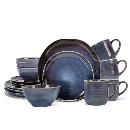 

Elanze Designs Reactive Glaze Ceramic Stoneware Dinnerware 16 Piece Set - Service for 4 Purple Ombre Blue