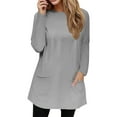 thumbnail image 3 of Crewneck Sweatshirts Women Scoop Neck Comfort Loose Fitting Long Sleeve Solid Color Long Sleeve Tops for Woman with 2 Pockets Gray Size 3XL, 3 of 5