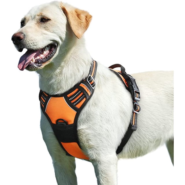 Arnés naranja para perros grandes, ajustable, reflectante y antitirones, fácil de poner, con asa de control, transpirable, duradero, para perros medianos y grandes.