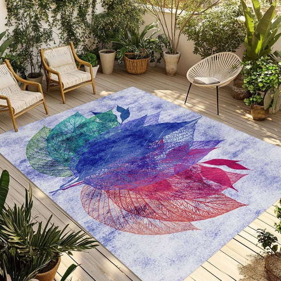 Purple Leaves Outdoor Rug for Patio/Deck/Porch, Non-Slip Large Area Rug 5 x 7 Ft, Spring Summer Botanical Farmhouse Modern Art Indoor Outdoor Rugs Washable Area Rugs, Camping Rug Carpet Runner