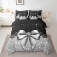 thumbnail image 2 of Castle Fairy Ribbon Bow Bedding Comforter Set,Crystal Glitter Print Queen Bedding Sets, 2 of 8