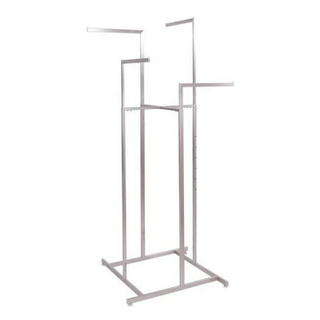 Econoco - BQ2W Clothing Rack – Satin Nickel 4 Way Rack with Adjustable Height Arms and Square Tubing