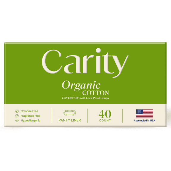 Carity Panty Liners, Organic Cotton Cover, Light Absorbency, Unscented (Long, 40 Count)