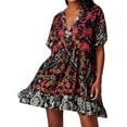 thumbnail image 2 of Lovskoo Women's Y2K Babydoll Flowy Dress Boho 2024 Summer Dresses Ruffle Mini Dress Deep V-Neck Casual Short Sleeve Floral Sundress Black, 2 of 6