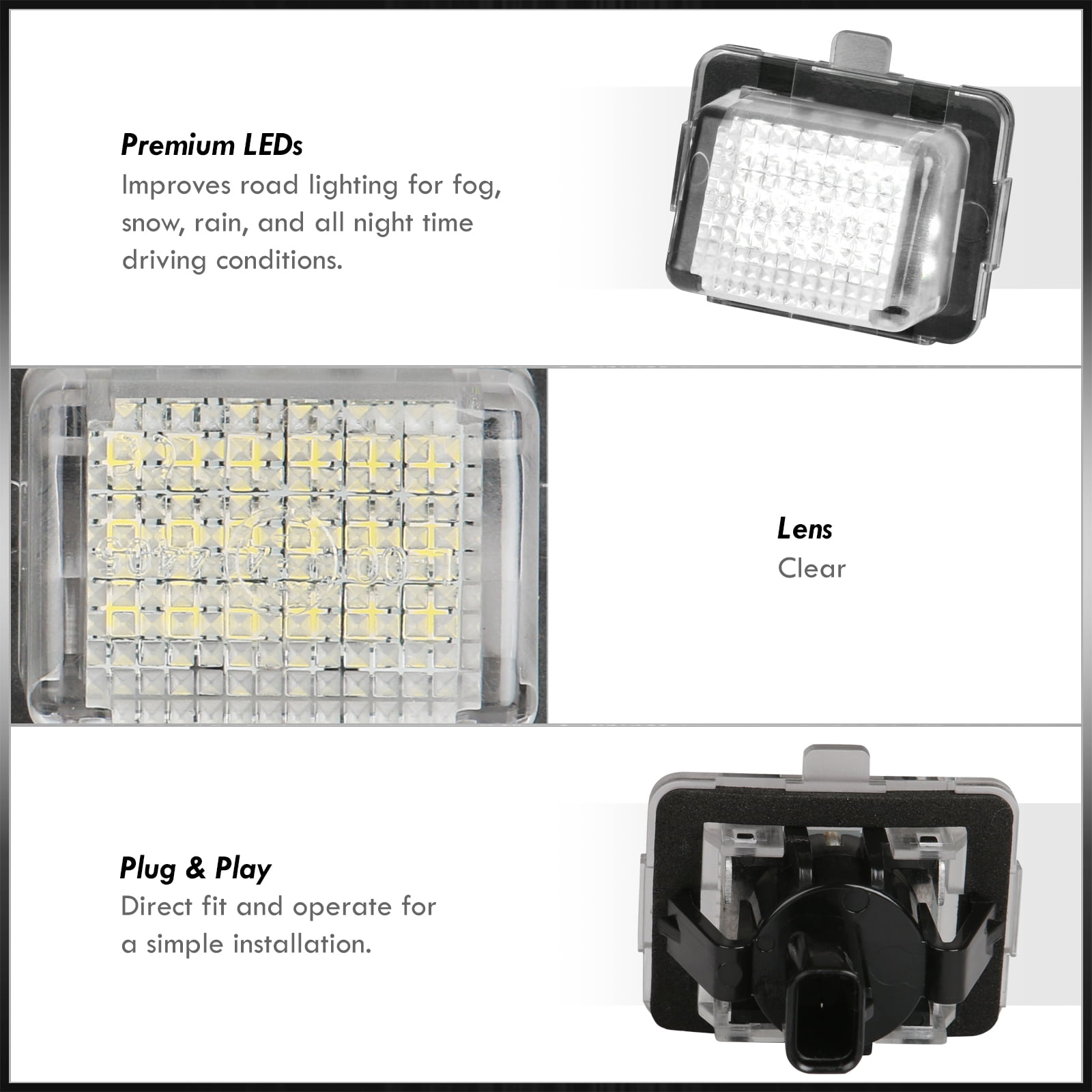 AJP Distributors Full LED License Plate Lights Bumper Lamps Tag Assembly Set Compatible/Replacement For Mercedes Benz C E S CL SL CLA CLS Class C63 E63 AMG W204 W205 C216 W218 C117 W212 W213 W221 W222