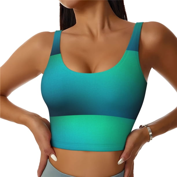 Fotbe Green Turquoise Teal Sujetador Deportivo Largo sin Aros para Mujer con Almohadillas y Soporte Medio, Transpirable y Absorbente, Camiseta Tipo Chaleco o Tank Top-Medium