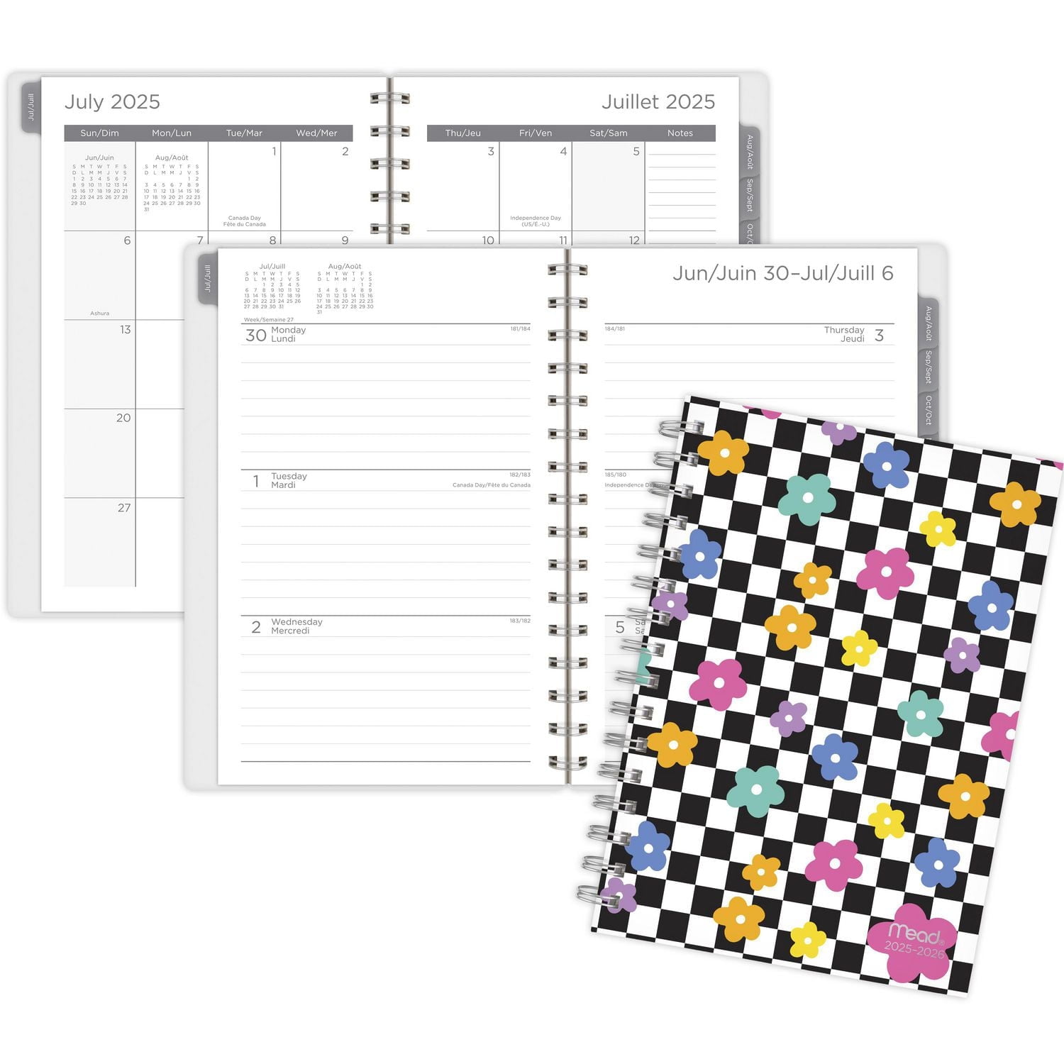 2025-2026 Mead® Fun Floral Checker Small Weekly Academic Year Planner