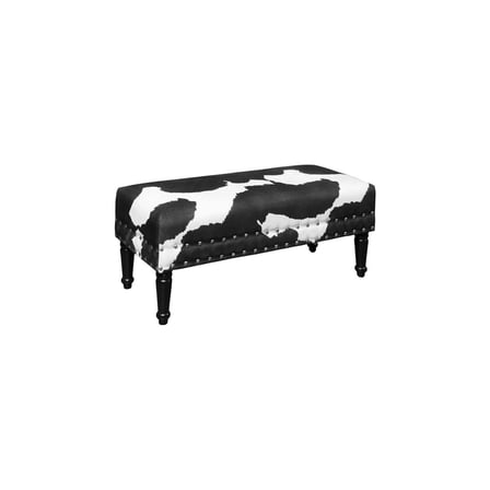 Faux Cowhide Bench with Nailhead Trim - Velvet Upholstered Seating