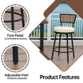 thumbnail image 4 of Outdoor Patio Dining Lawn Chairs Set of 6 Swivel Metal Bar Stools with Cushion Footrest Rattan Backrest, Black, 4 of 8