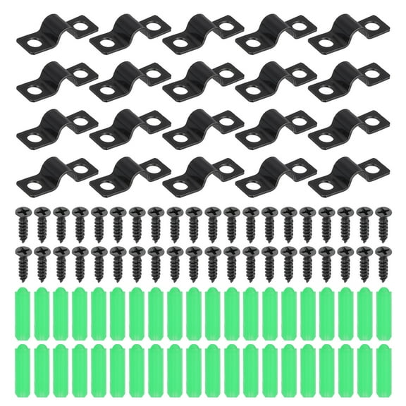 Uxcell 20Pcs 6mm(1/4") Two Hole Pipe Strap, Rigid U Brackets Conduit Clamp Heavy Duty Carbon Steel Pipe Strap Clip with Self-Tapping Screws and Expansion Tube for Fixing Wire Cord
