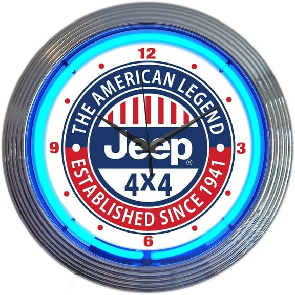 Neonetics Jeep The American Legend Clock, 15 Inch Diameter with Blue Neon – 8JEEPX