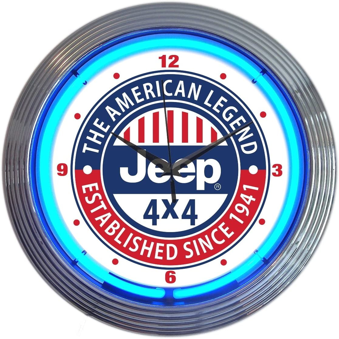 Neonetics Jeep The American Legend Clock, 15 Inch Diameter with Blue Neon – 8 JEEPX