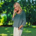 thumbnail image 7 of Womens Tops Casual 3/4 Length Sleeve Mint Green V Neck T Shirts Women Linen Floral Print Tshirt Dressy Casual Blouse Plus Size Tops Elbow Sleeve Tops Tees & Blouses, 7 of 7