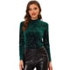 thumbnail image 1 of Blusa de mujer de terciopelo Allegra K con cuello redondo y manga larga con estrellas brillantes metálicas Verde M, 1 of 5