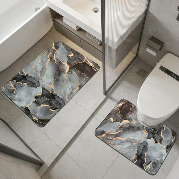 Rewenti Tapis de Sol de Salle de Bain en Boue de Diatomées, Absorbant l'Eau, Séchage Rapide, Tapis de Sol en Forme de U pour Toilette, Tapis de Sol d'Entrée de Salle de Bain, Ensemble de 2 Pcs