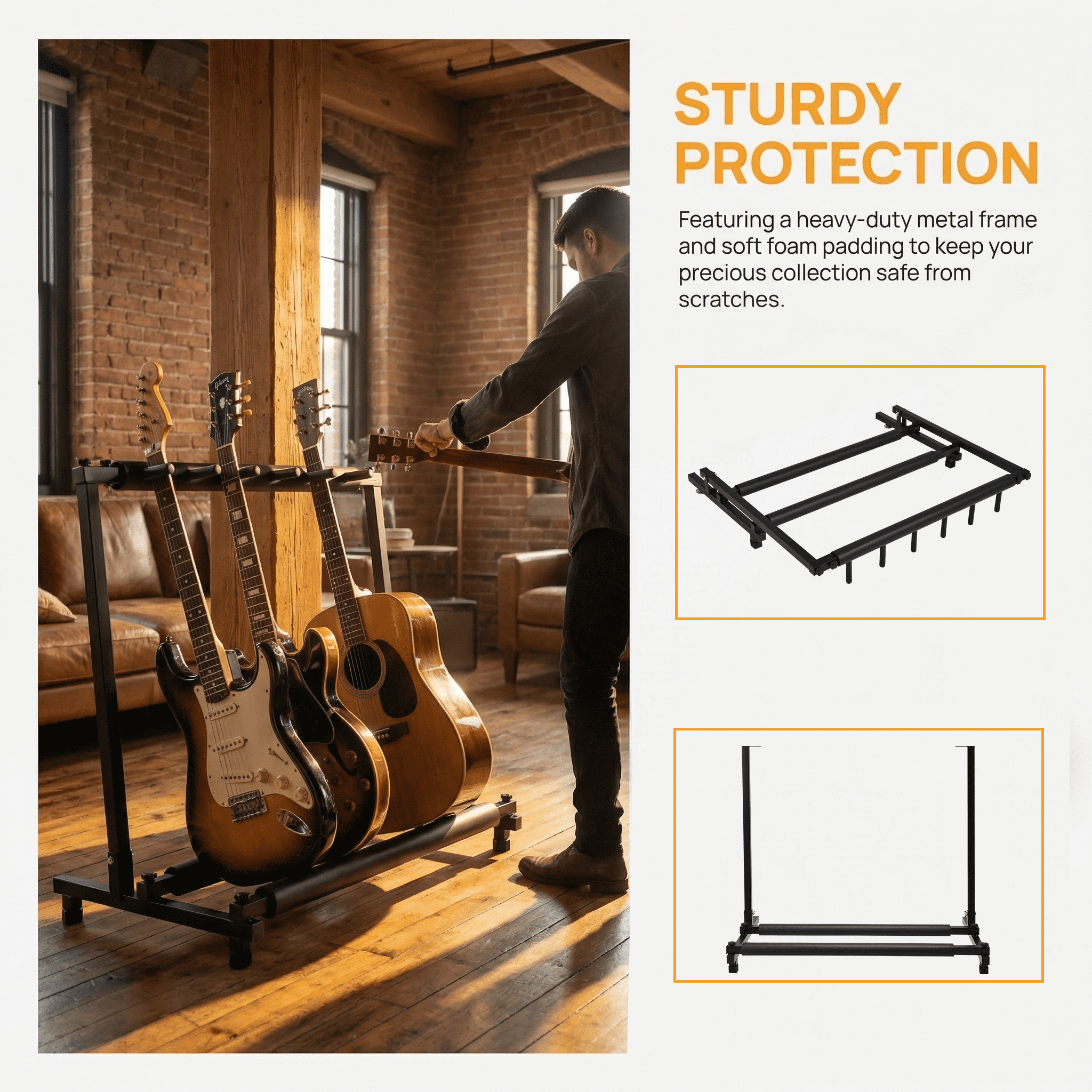 Olakula 5-Slot Multi Guitar Rack-Universal Guitar Floor Stand with Anti-Slip and Scratch Resistant Pads.