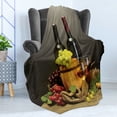 thumbnail image 4 of Winery Soft Flannel Fleece Throw Blanket, Cask Bottles and Glasses of Wine and Ripe Grapes on Wooden Table Picture Print, Cozy Plush for Indoor and Outdoor Use, 50" x 60", Multicolor, by Ambesonne, 4 of 5
