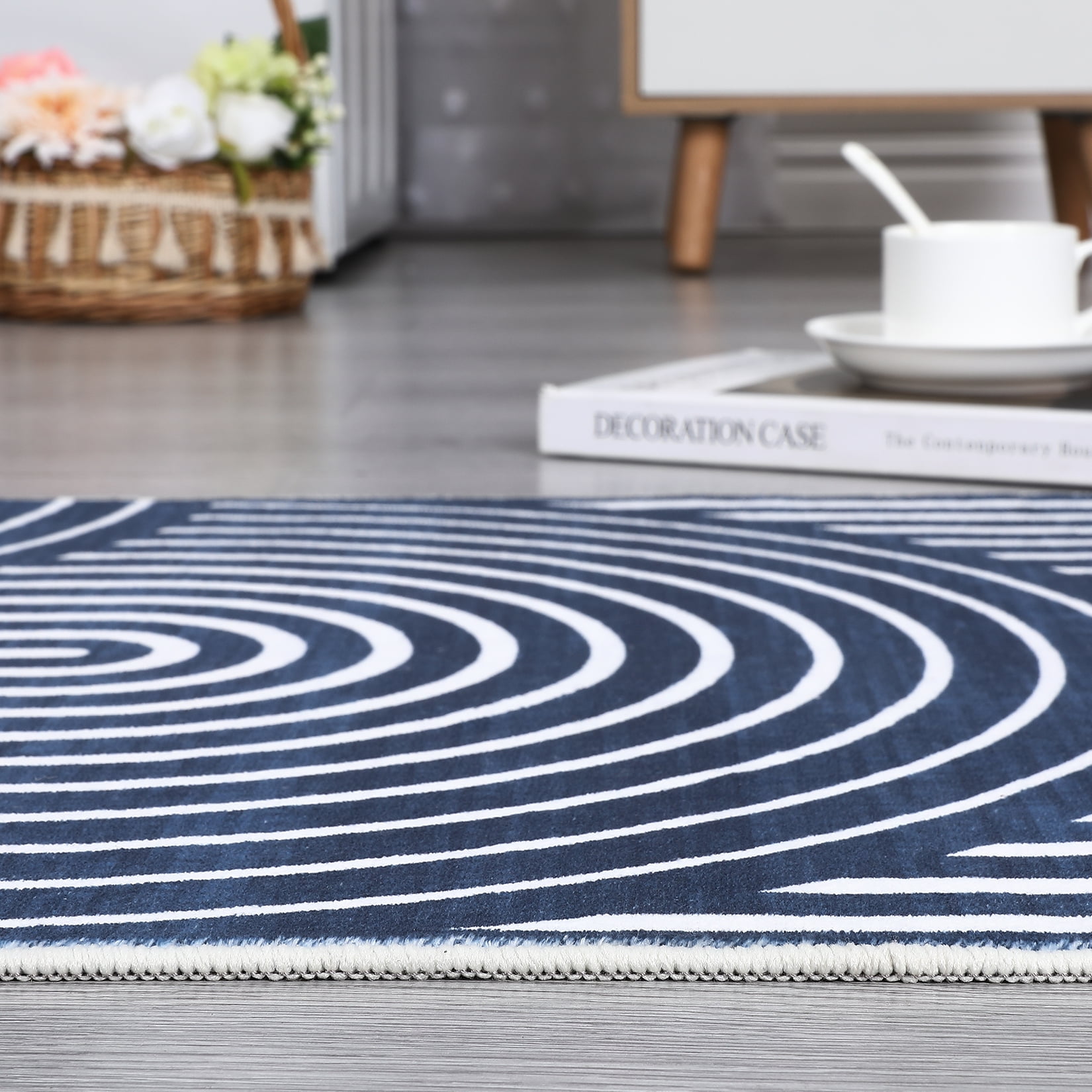 Hasoo Modern Arches Area Rug Mid Century Modern Bedroom Living Room Decor Floor Rug 9' x 12' Blue