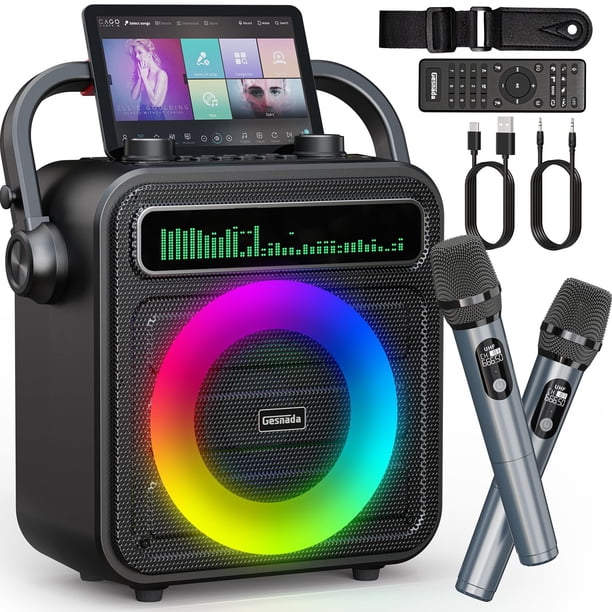 Karaoke Machine Gesnada Subwoofer Bluetooth 40 W, 6 pulgadas, 2 micrófonos