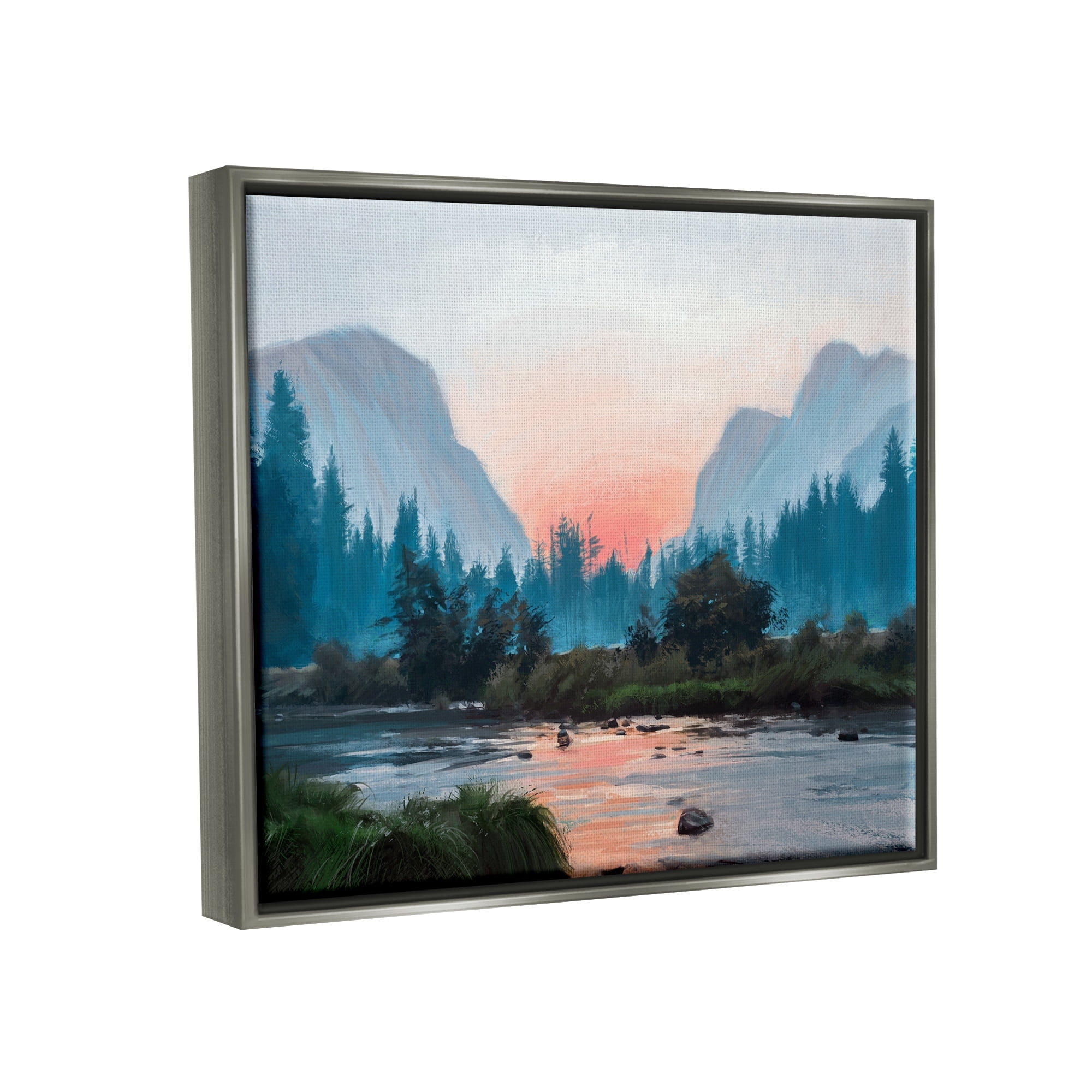 Stupell Industries Mountain Valley Tranquil Sunset Lake Reflection Painting Luster Gray Floating Framed Canvas Print Wall Art, Design by Ziwei Li