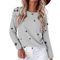 thumbnail image 3 of Women's Star Print Round Neck Long Sleeve Sweatshirt, Loose Fit Casual Pullover Top with Five-Point Star Pattern for Daily Wear, Street Fashion and All Season Comfort Light Ashy XXXL, 3 of 10