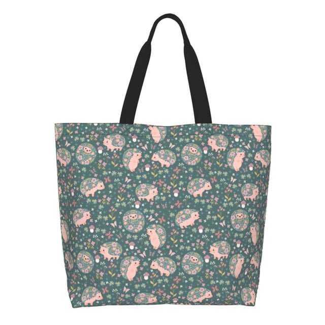 Easygdp Hedgehogs and Flowers Bolsas Tote para Mujer, Bolsos de Hombro para Viaje, Bolsos de Mano de Gran Capacidad para Compras y Trabajo