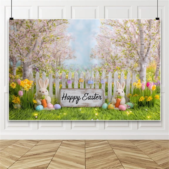 7x5ft Happy Easter Photo Backdrop Bunny Rabbits Eggs Backdrop for Photography Colorful Photo Background for Adult Studio Props Backdrop