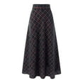 thumbnail image 5 of Skirt Casual High Waist Flowy Plaid Maxi Skirt Side Slit A Line Boho Long Skirt For Everyday Wear Versatile Outfits Black L, 5 of 5