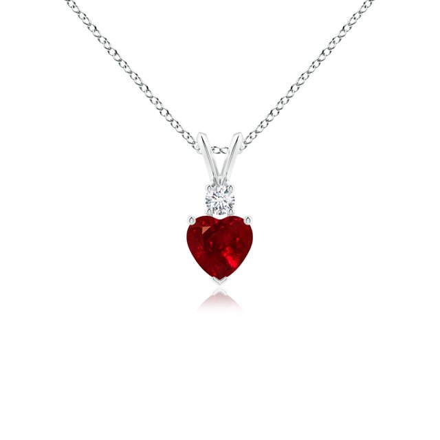 Angara Natural Ruby Necklace - Heart-Shaped Ruby Rabbit Ear Bale Pendant in 14K White Gold for Women