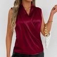thumbnail image 2 of WREESH Women Elegant Satin Wrap V Neck Sleeveless Blouse Ruched Front Cowl Neck Tank Top, 2 of 7