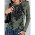 thumbnail image 4 of Michellecmm  Women's Long Sleeve O Neck Rhinestone Cross Print Casual T-shirt, 4 of 9