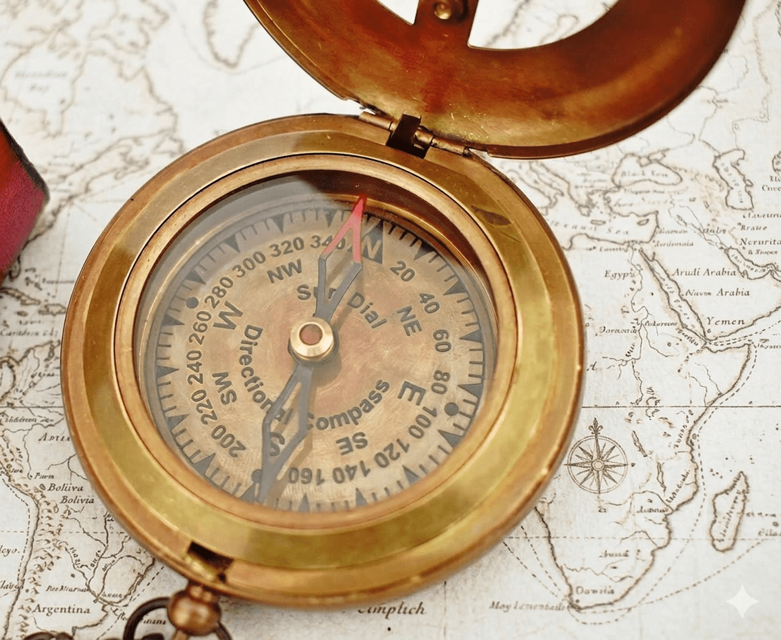 Engraved Antique Brass Sundial Compass with Chain - Personalized Handcrafted Pocket Compass - Custom Nautical Keepsake Gift for Son, Graduation, Anniversary, or Wedding