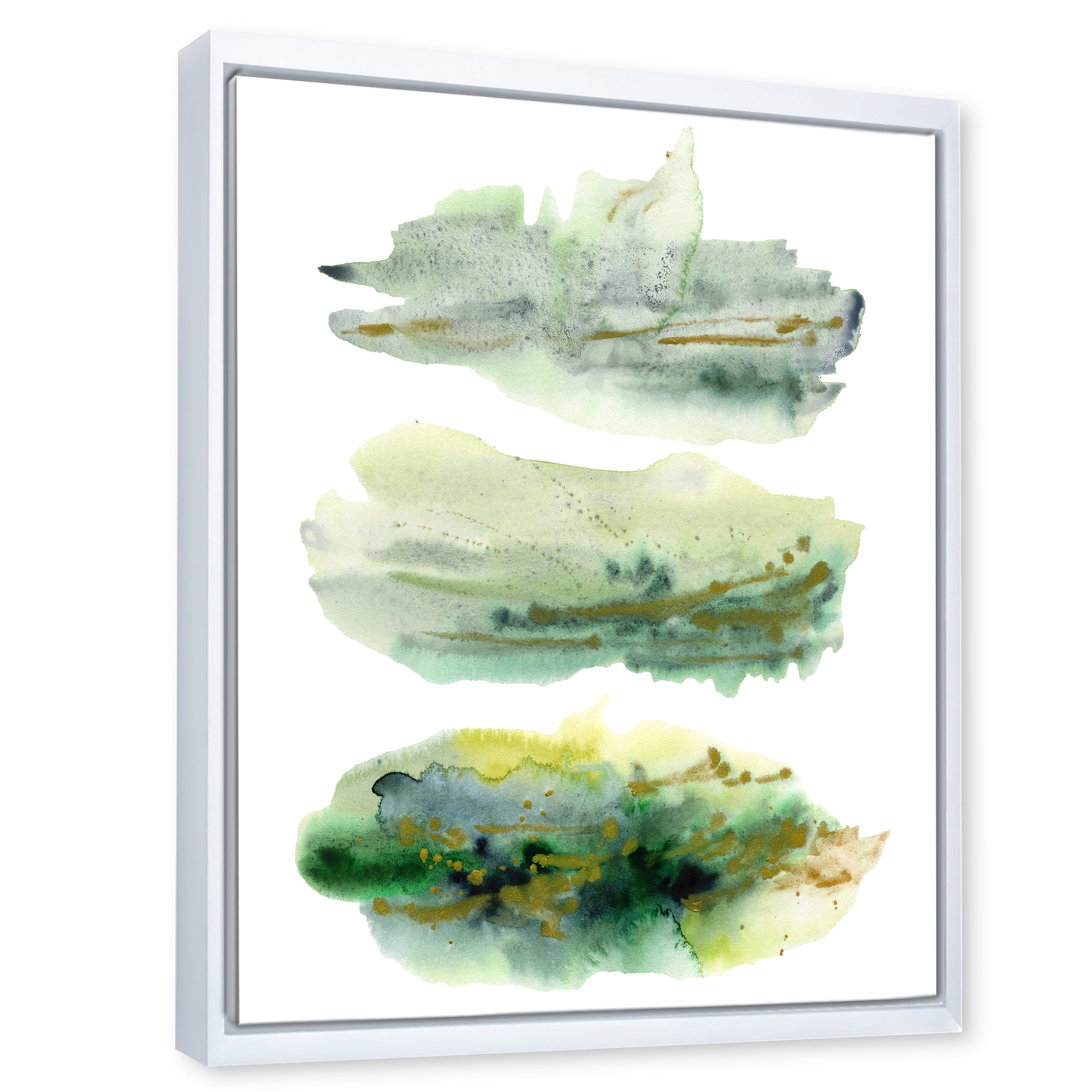 Designart 'Golden Green Abstract Clouds II' Modern Framed Canvas Wall Art Print