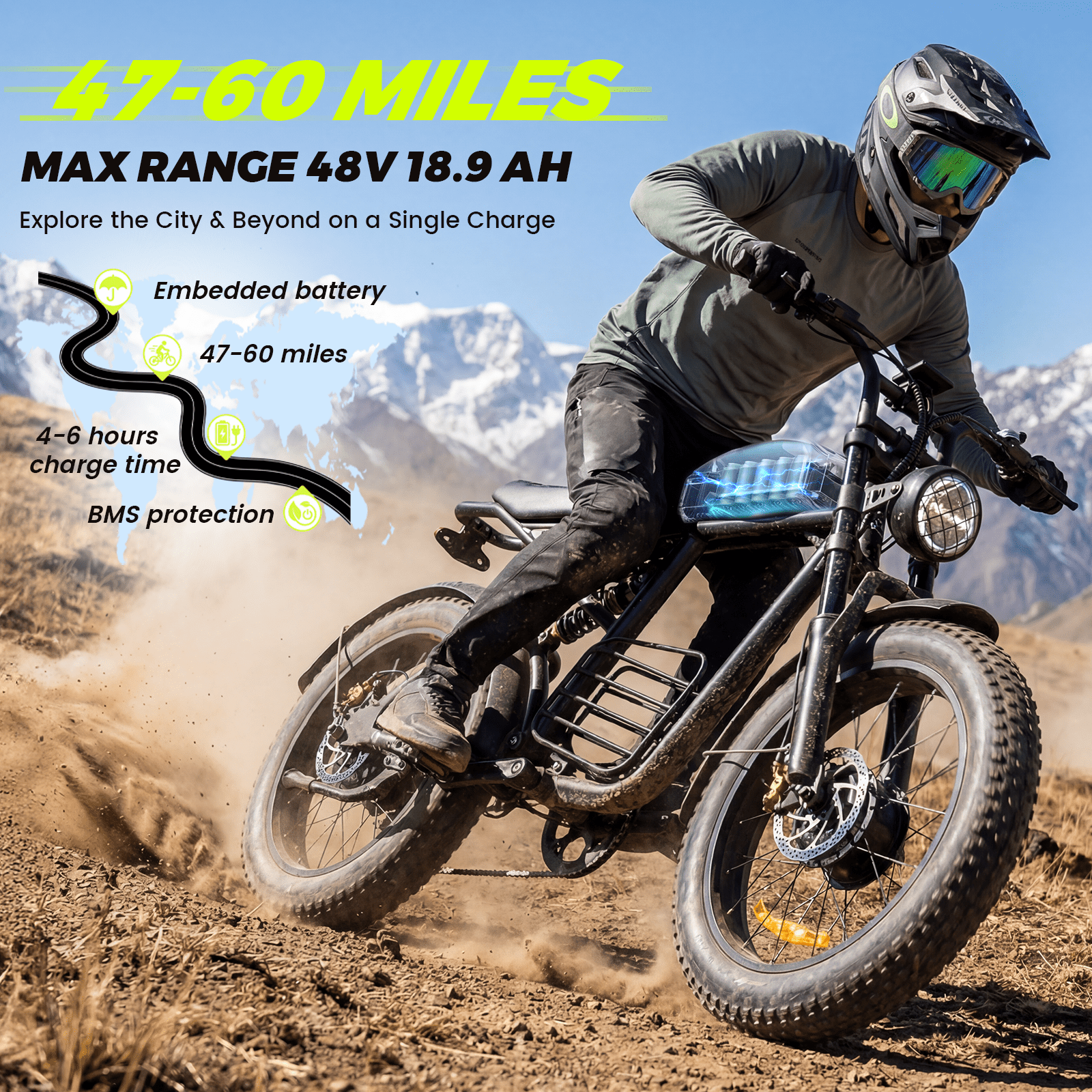 Electric Bike for Adults, 1500W Dirt Bike, 34MPH, 48V 20Ah E-Bike, 60 Miles Electric Motorcycle, 20" Fat Tire Off-Road Bike, All Terrain for Mountains, Snow, Sand, Road