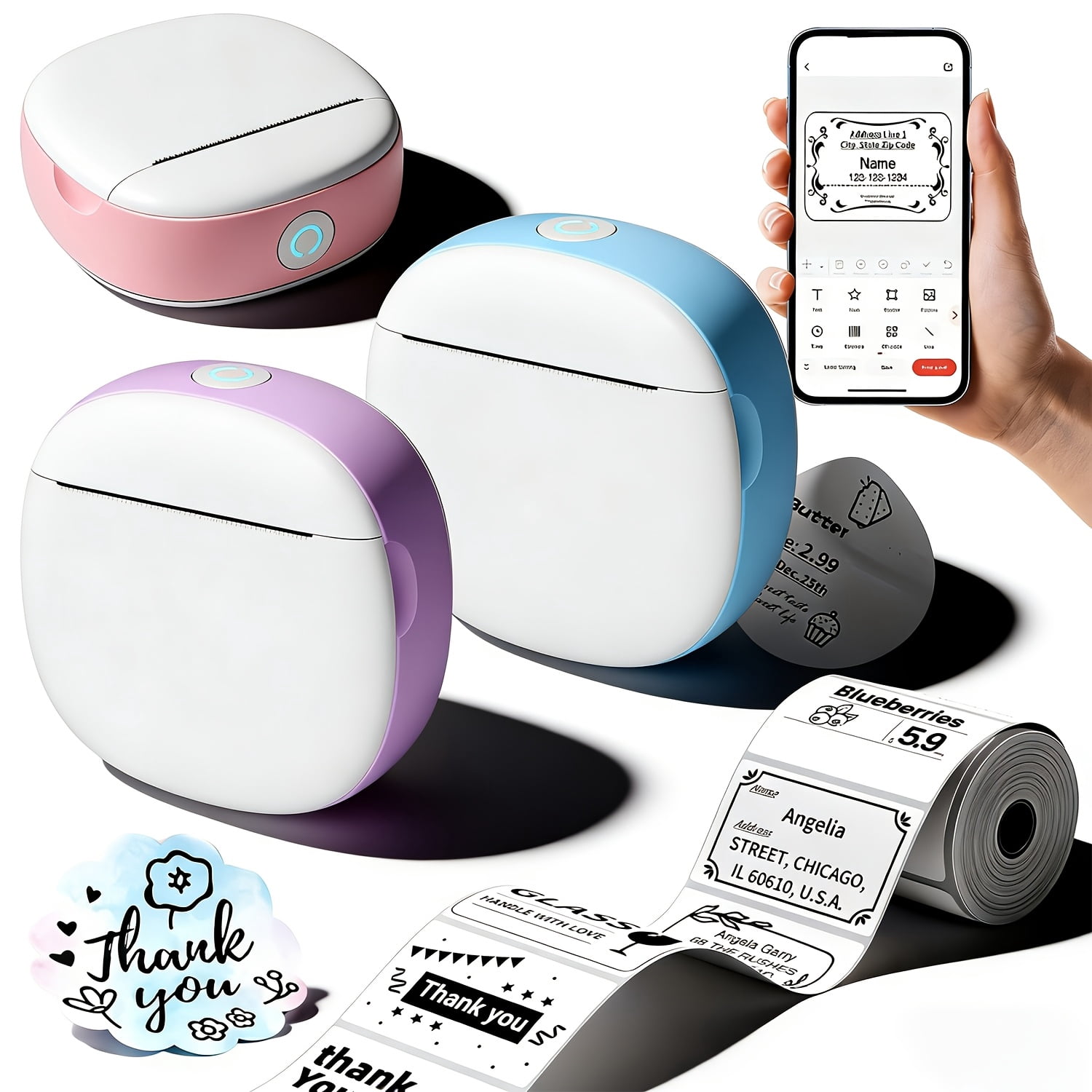 Portable Mini Thermal Printer | 200 DPI, Wireless Wireless Connectivity, Supports Photo & Label Printing, USB Charging, Ink-Free Operation-Ideal for Home & Travel Use, Includes USB Data Cable | COBEI