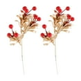 thumbnail image 2 of Zawou Artificial Red Berries with Golden Leaves, 2-Pack Christmas Floral Picks, Glitter Holiday Decoration Accessories for Tree, Wreaths, and DIY Crafts, 2 of 6