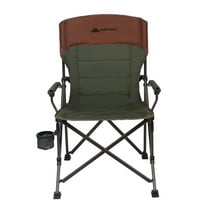 Ozark Trail Heavy Duty Hard Arm Camp Chair with Adjustable Cupholder, Tensioned Seat Farbic, Brown