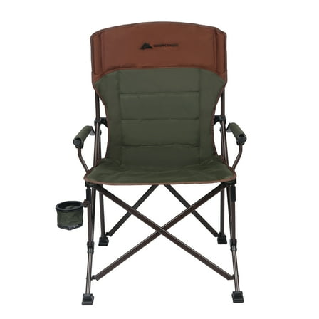Ozark Trail Heavy Duty Hard Arm Camp Chair with Adjustable Cupholder, Tensioned Seat Farbic, Brown