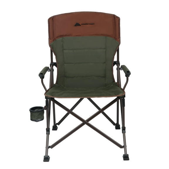 Ozark Trail Heavy Duty Hard Arm Camp Chair with Adjustable Cupholder, Tensioned Seat Farbic, Brown