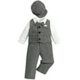 thumbnail image 2 of FYMNSI Baby Boy Suit Gentleman Outfit Clothes Set Infant Tuxedo Long Sleeve Dress Shirt+Vest+Suspender Pants+Bowtie+Beret Hat 6-12 Months Gray, 2 of 9