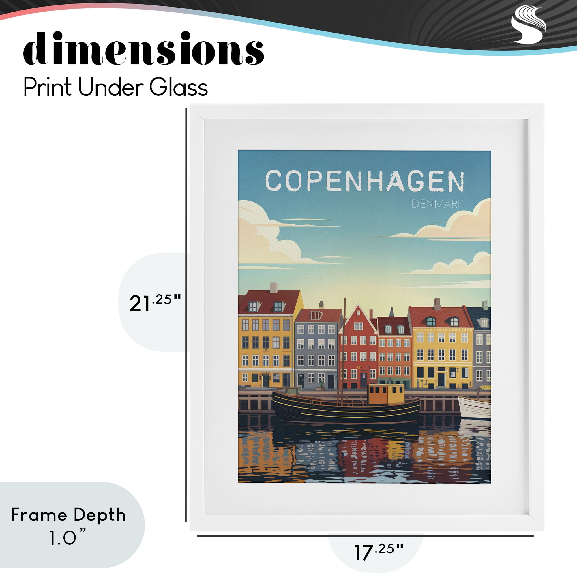 Stupell Industries Copenhagen Cityscape with River White Framed Print Under Glass, design by Andreas Magnusson