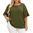 thumbnail image 3 of ClodeEU Women's Plus Size Crew Neck Ruff Short Sleeve T-Shirt,Casual Loose Fit Top Army Green,Women's Plus XXL, 3 of 9