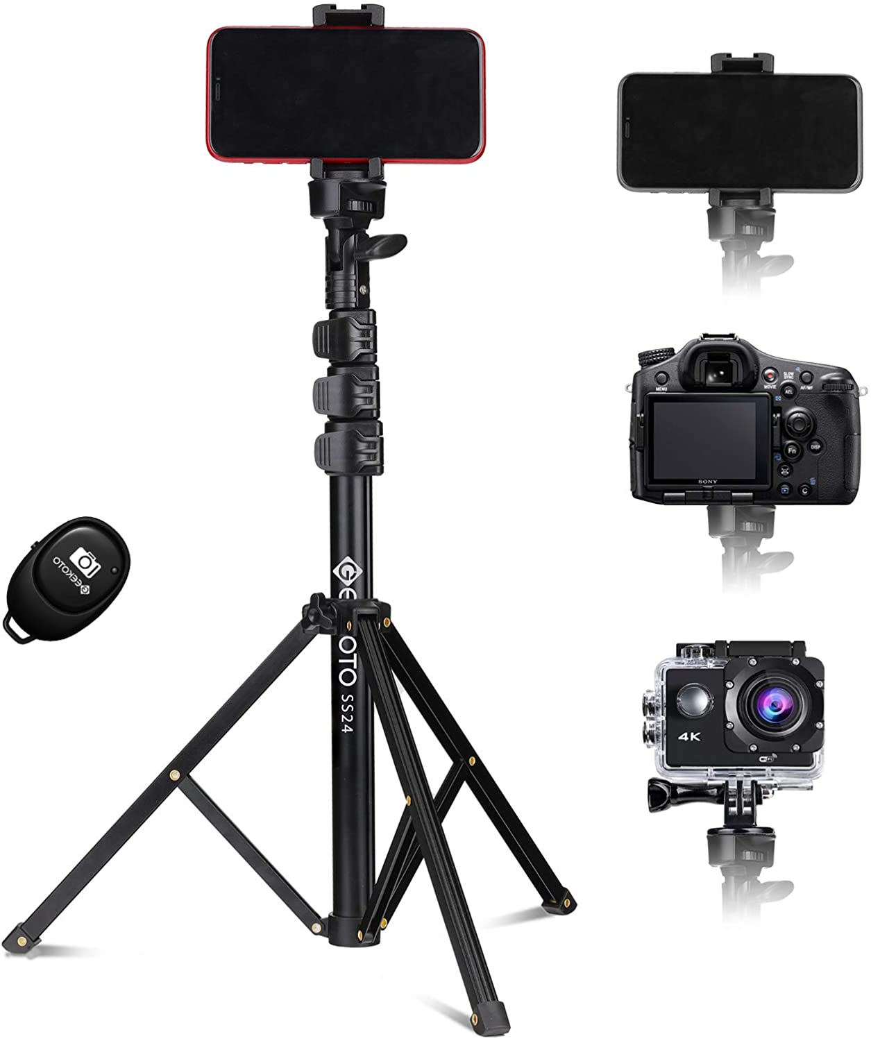 Geekoto Tripod Stand Selfie Stick TripodPortable AllinOne Extendable Tripod Stand with